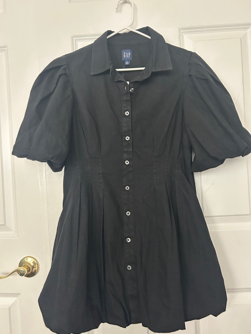 GAP Black Button-Front Puff Sleeve Shirt Dress